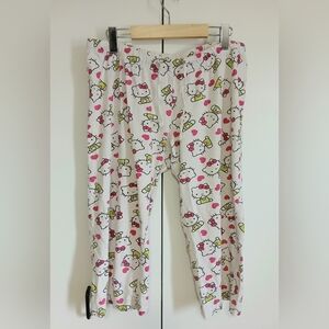 Hello Kitty Vintage Y2K White Heart Print Cropped Pajama Pants Large